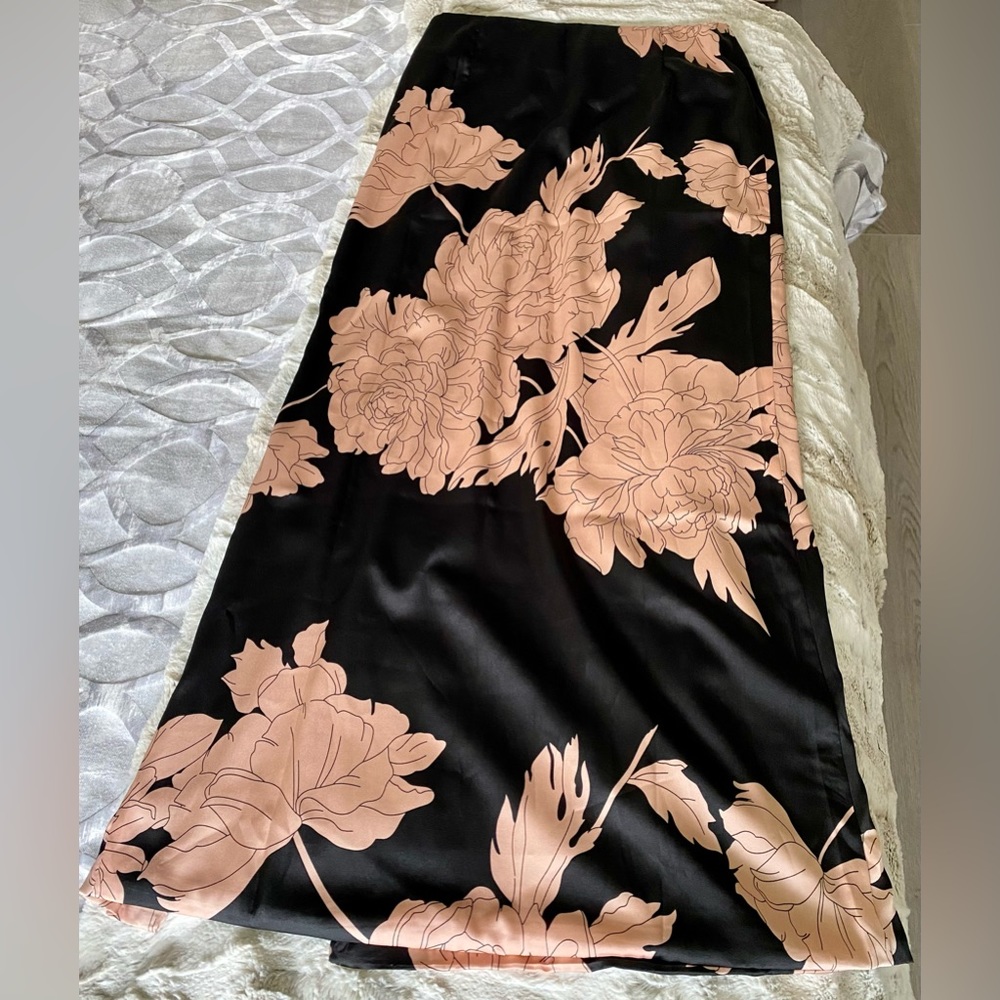 OnTwelfth satin mid length skirt with slit.Excellent condition/no flaws.